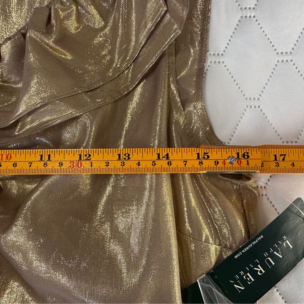 Lauren‎ Ralph Peplum Top Womens 10 Gold NWT Silk blend Metallic Ruffle Blouse - Picture 6 of 8